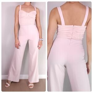Sissy Boy Pink Mist Jumpsuit Women Small Ruched Bodice Wide Leg Stretch